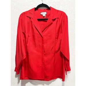 Rafaella VTG 90s 100% Silk Womens 10 Long Sleeve Collared Red Blouse Classic